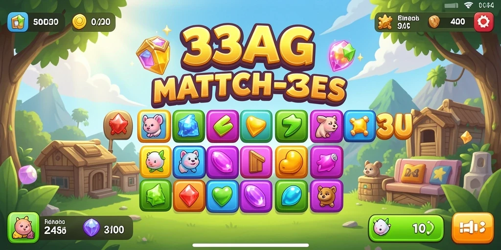Screenshot gameplay 33AG menampilkan aksi mencocokkan elemen Match-3.