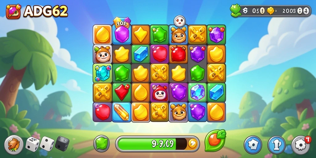 Screenshot ADG62 menampilkan gameplay Match-3 yang seru dan berwarna.