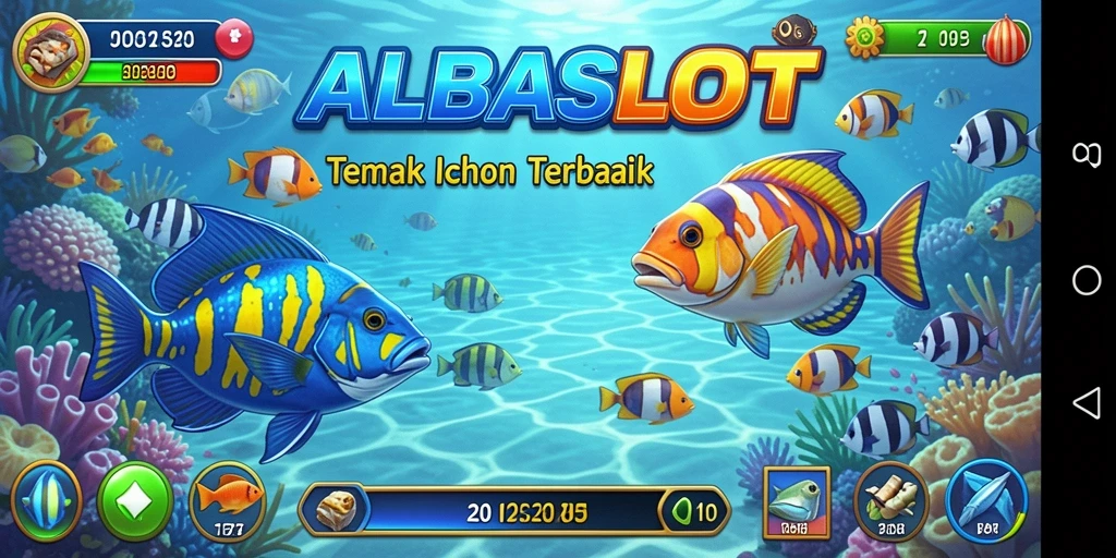 Screenshot gameplay menampilkan aksi menangkap ikan di ALBASLOT.