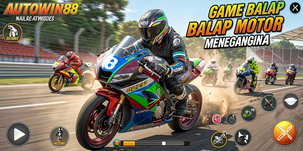 Tampilan gameplay seru dari balapan motor di AUTOWIN88.