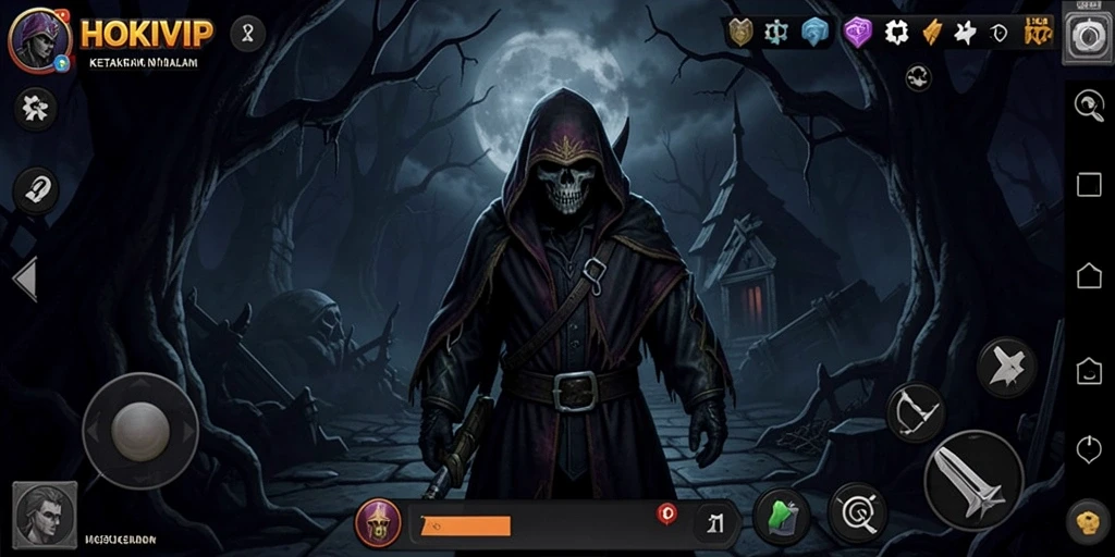Screenshot gameplay HOKIVIP yang menampilkan suasana kegelapan yang mencekam.