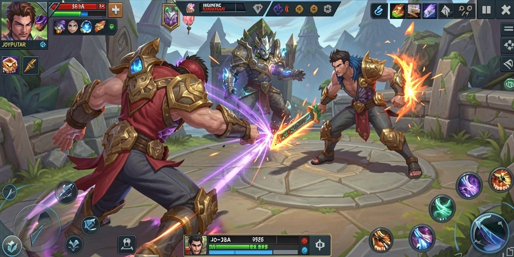 Screenshot gameplay seru dari JOYPUTAR dengan karakter bertarung.