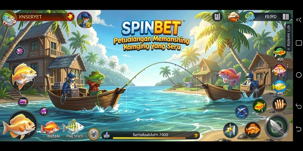 Tampilan gameplay menarik dengan berbagai jenis ikan dan alat pancing.