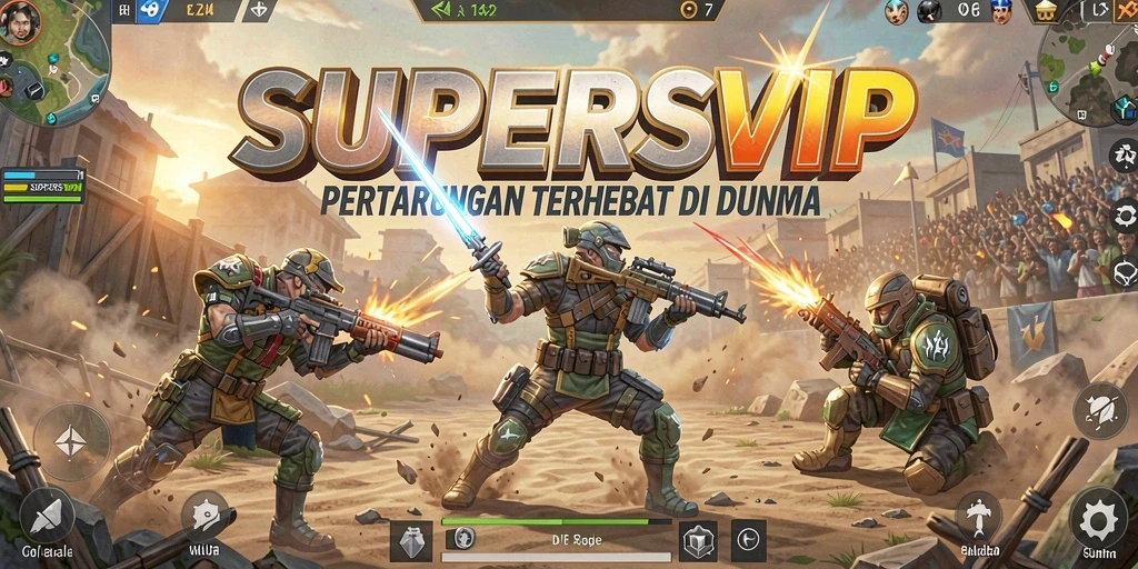 Gameplay intens SUPERSVIP dengan aksi Battle Royale yang mendebarkan.